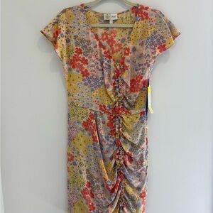 Ruffled V-Neck Midi Dress in Multi Floral